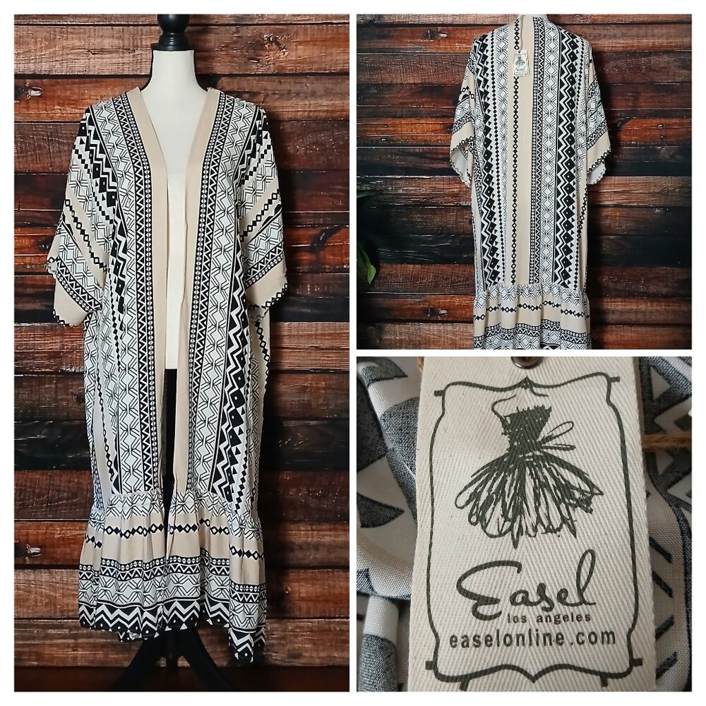 NWT Easel Top 1X Bohemian Open Kimono Cardigan Rayon
